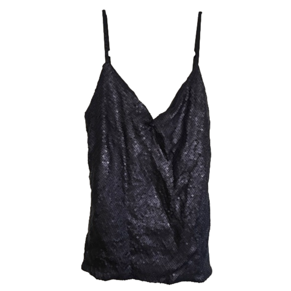 The Limited Navy Blue Square Matte Liquid Sequin Camisole Large